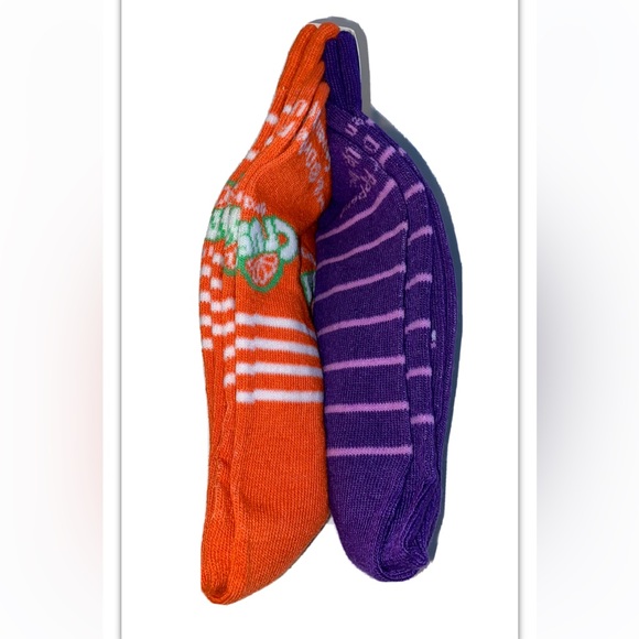 Grape Orange Crush Soda Crew Socks 2 Pair Men8-12 Women9-13 Purple Orange w Logo - Picture 8 of 11